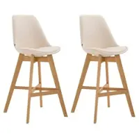 Décoshop26 - Set aus 2 skandinavischen Barhockern mit cremefarbener Kunststoff- und PVC-Sitzschale und Massivholzbeinen 10_0005962 10_0005962