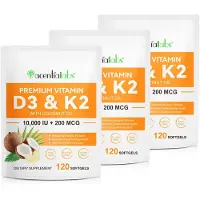 P-Beauty Vitamin D3 K2 10000 IE 200mcg MK7 Hochdosiert Immunsystem Knochen 3x 120 Softgels