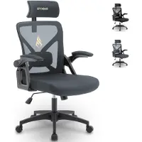 Symino Bürostuhl ergonomisch Kopfstütze Lordosenstütze Wippfunkt Dunkelgrau