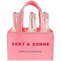 Sonstiges Flaschentasche 6 Fächer Rosa Filz mit Aufdruck "Sekt & Sonne"