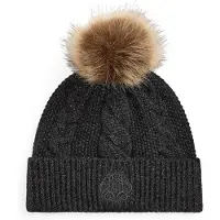 Ralph Lauren für Damen. 454P23548002 Strickmütze mit Bommel und schwarzem Wappen (OSFA), Lässig, Grau, Synthetisch