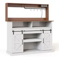 OKWISH Kaffeebarschrank aus MDF in Weiß/Natur, 120 x 40 x 130 cm, mit Schiebetüren, Steckdosen und Stauraum