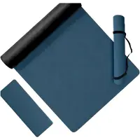 Relaxdays Yogamatte, 5 mm dick, 68 x 183 cm, Tragegurt, rutschfest, PU, Sportmatte Yoga, Pilates, Fitness, dunkelblau
