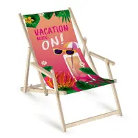 AllBags Klappbare Oxford Strandliege Fullprint „Vacation Mode: On!“ – Tragbare Gartenliege mit Armlehnen, leichte Campingliege