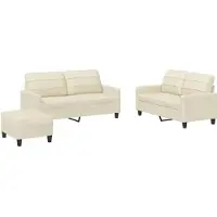 vidaXL 3-tlg. Sofagarnitur mit Kissen Creme Kunstleder