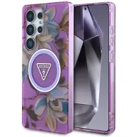 GUESS Magsafe-hülle Für Samsung Galaxy S25 Ultra Mit Glitzerblumen Und Dreieckigen Tasten