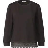 Street One 3/4-Arm-Shirt , Damen, Gr. 46, schwarz (schwarz coffee), Shirts 3/4-Arm-Shirt, mit Spitzenkante am Saum / mit Stretch