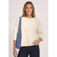 Street One Strickpullover , Damen, Gr. 38, weiß (pure beige), Pullover Strickpullover, 3/4-Arm Pullover mit Rundhals