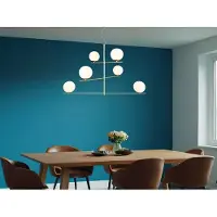 TRIO Pendelleuchte - Goldgelb - Weiß - Opalglas - Metall - H 150 cm - 6-flammig
