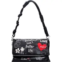 Desigual Stylische Schwarze Damen Tasche mit Print und Stickerei