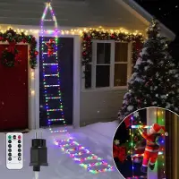 Fiqops Faziango LED Weihnachtsmann und Leiter 3 M Lichterkette，Timer mit Fernbedienung für Weihnachtsdeko Fenster Weihnachtsfigur,Bunt