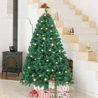 Vigevee Künstlicher Weihnachtsbaum mit LED-Lichterkette, Automatikzweigen und Metallständer, schnell aufbaubar, dichter Tannenbaum, 180 cm