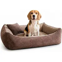 4L Textil MOLLY Kuscheliges Cord Hundebett mittelgroße Hunde Hundekorb Cord Hundekissen flauschig Hundekörbchen Cord (100x80 cm, Dunkelbraun)