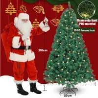 Vigevee Weihnachtsbaum 210cm mit LED Beleuchtung, 400 warmweiße LEDs, 1200 Spitzen, künstlicher Tannenbaum mit Metallfuß
