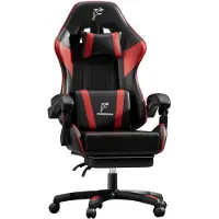 StarTech.com Ergonomischer Gamingstuhl - Bürostuhl - Mit Fußstütze - Kopfstütze - Höhenverstellbar - Verstellbare Rückenlehne - Schwarz-Rot