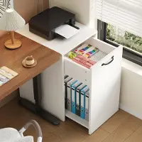 MODFU Rollcontainer 35×40×70 cm, Büroschrank mit vollständig ausziehbarem Design, Schublade und offenem Fach, mobiler Aktenschrank mit 4 Rollen,Weiß