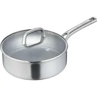 Berndes Schmorpfanne mit Deckel, 3-Schicht-Material, Stiel, Pfanne mit praktischer Aufhängeöse am Stiel für eine platzsparende Aufbewahrung, 1 Stück