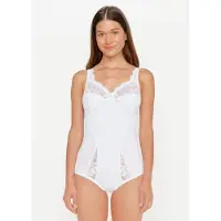 Susa Body "Latina", Damen, Gr. 100, Cup D, weiß, Obermaterial: 78% Polyamid, 15% Elasthan, 7% Baumwolle, figurbetont, Bodys Body, stark formend, Glitzer-Effekt, Spitze, ohne Bügel