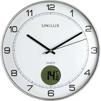 Unilux Wanduhr Tempus, 30cm, ohne Ticken, mit Digitalanzeige für Temperatur