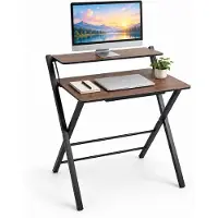Relaxdays Schreibtisch, Monitoraufsatz, klappbar, HxBxT: 82 x 70 x 56 cm, MDF, Metall, Klappschreibtisch, braun/schwarz