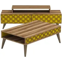 Skye Decor , City - Walnut, Yellow, Wohnzimmermöbel-Set, Nussbaum, 100 % MELAMINBESCHICHTETE SPANPLATTEN, 140 x 41,8 x 48,8 cm