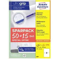 Avery-Zweckform Etiketten 6604, universal, ultragrip, geeignet für Inkjet- & Laserdrucker, 210 x 148 mm, 130 Stück/65 A4-Bogen, FSC-Papier, weiß