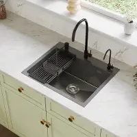 StarTech.com Küchenspüle - Einzelbecken - 55 x 45 x 20 cm - Edelstahl 304 - Nano-Beschichtung - Mit Armatur - Pop-up-Abfluss - Ausziehbarer Abtropfkorb