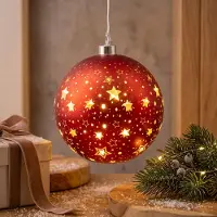 Levandeo LED Deko Kugel 15cm Rot Gold Weihnachten Sterne Weihnachtskugel Hängedeko