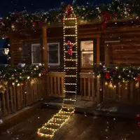 Izrielar LED Weihnachtsmann und Leiter 3 M Lichterkette，Timer mit Fernbedienung für Weihnachtsdeko Fenster Weihnachtsfigur,Warmweiß