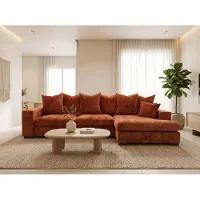 WFL GROUP Ecksofa mit Schlaffunktion & Bettkasten – Terrakotta Chenille, Rechts – 3-Sitzer in L-Form mit Ottomane & Rückenkissen – 285 cm Breit, Liegefläche 243x140 cm, Großes Schlafsofa für Wohnzimmer