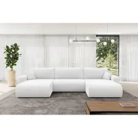 ALTDECOR Ecksofa - BERY-U - 377x193x88 - Weiß - Corner Sofa Eckcouch Couch U-Form, Schlafcouch Ausziehbar Wohnlandschaft