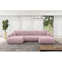 ALTDECOR Ecksofa - BERY-U - 377x193x88 - Rosa - Corner Sofa Eckcouch Couch U-Form, Schlafcouch Ausziehbar Wohnlandschaft