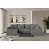 ALTDECOR Ecksofa - TOKO-U - 378x194x86 - Grau - Corner Sofa Eckcouch Couch U-Form, Schlafcouch Ausziehbar Wohnlandschaft