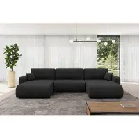 ALTDECOR Ecksofa - BERY-U - 377x193x88 - Schwarz - Corner Sofa Eckcouch Couch U-Form, Schlafcouch Ausziehbar Wohnlandschaft
