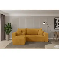ALTDECOR Ecksofa mit Schlaffunktion und Bettkasten - SENO-L - 249x139x85 - Senfgelb - Corner Sofa Eckcouch Couch L-Form, links/rechts angeordnet, Schlafcouch Ausziehbar Wohnlandschaft