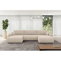 ALTDECOR Ecksofa - BERY-U - 377x193x88 - Beige - Corner Sofa Eckcouch Couch U-Form, Schlafcouch Ausziehbar Wohnlandschaft