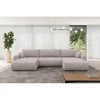 ALTDECOR Ecksofa - BERY-U - 377x193x88 - Hellgrau - Corner Sofa Eckcouch Couch U-Form, Schlafcouch Ausziehbar Wohnlandschaft
