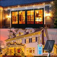 Izrielar 15M LED Solar Lichterkette LED Eisregen 600 LEDs Eiszapfen Lichtervorhang mit Fernbedienung Innen Garten Deko Warmweiß