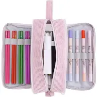 Merkloos Stiftetui Corduroy, große Kapazität, 3 Fächer, für 50+ Stifte, rosa, für Schule