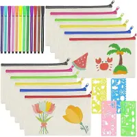Merkloos Mäppchen zum Bemalen, Canvas Etui, inklusive 12 Buntstifte, für kreatives Basteln