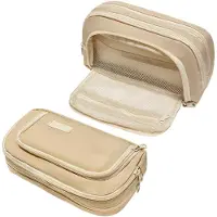Merkloos Grosser Stiftetui 3 Fächer, 21x7x13 cm, Beige, Langlebig, für Büromaterialien