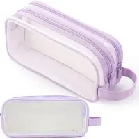 Merkloos Transparente Federmäppchen, 2 Fächer, 22.5 x 7.5 x 9.5 cm, für Schul- und Bürobedarf