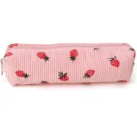 Merkloos Corduroy Etui rosa, Erdbeer Motiv, für Schule