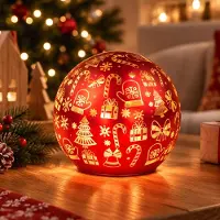 Levandeo LED Tischleuchte Deko Kugel 12cm Rot Gold Weihnachten Weihnachtskugel Timer