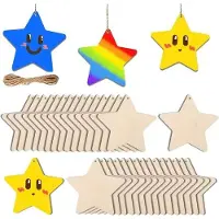 OEM Set aus 50 Holzsternen für Malen, 8 cm, Dekoration für Feiertage, DIY-Kreativprojekte, Hochzeit und Geburtstag
