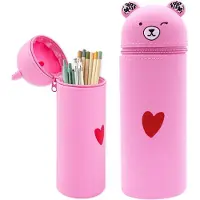 Merkloos Kawaii Soft Silicone Federmäppchen, Rosa, Große 2-in-1 Stiftetasche, Langlebig, 19.5 x 5.5 cm