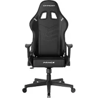 DXRacer Prince Gaming Chair Regular L, PVC, schwarz schwarz mit weißen Nähten
