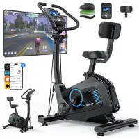 Merach Heimtrainer Fahrrad, Ergometer mit Rückenlehne, App-Steuerung, automatischer Widerstandsanpassung, 16 Stufen, 2 Zugbändern, Bluetooth