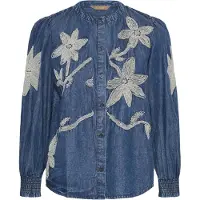 Culture Langarmbluse "Damen Bluse langarm CUchatarina", Damen, Gr. L, blau (medium blau wash), Obermaterial: 100% Baumwolle CO., Blusen Langarmbluse