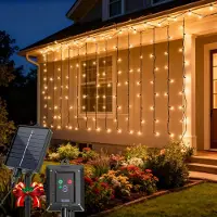 Aigostar Solar-Lichtvorhang, 1m×1m 100LED Weihnachtslichterkette für Außen- und Innenbereich, 8 Modi, IP65 wasserdicht für Garten, Schlafzimmer (Warmweiß) – Größe 1×1m, Solar, Blanco Cálido